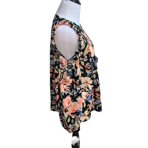 LC Lauren Conrad Women's S Small Open Shoulder Top Floral Ruffles Lightweight - Picture 3 of 5